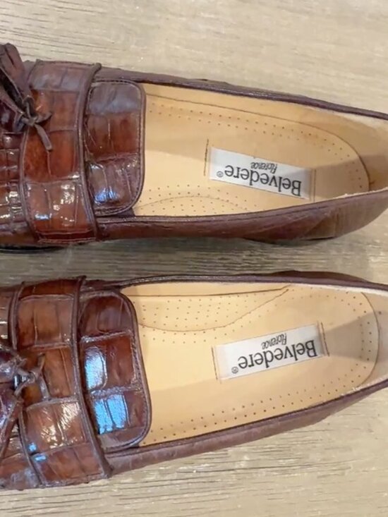 Belvedere Genuine Alligator Belly Tassel Loafers Mens 11 1/2 Brown Exotic main image 4
